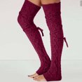 thumbnail image 1 of Women's Cable Knitted Thigh High Socks Extra Long Boot Socks Over Knee Leg Warmers Soft Winter Knit Stockings(Wine), 1 of 4