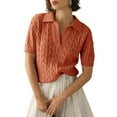 thumbnail image 1 of Short Sleeved Women Solid Color Lapel V Neck Casual Knit Cable Pullver Sweater, 1 of 4