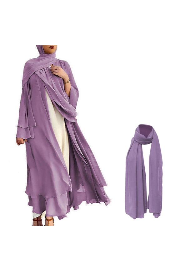 Women's Caedigan Belt Outwear Shirt Soft And Elegant Chiffon Solid Layered Cardigan Loose Long Cardigan