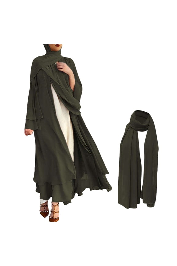 Women's Caedigan Belt Outwear Shirt Soft And Elegant Chiffon Solid Layered Cardigan Loose Long Cardigan