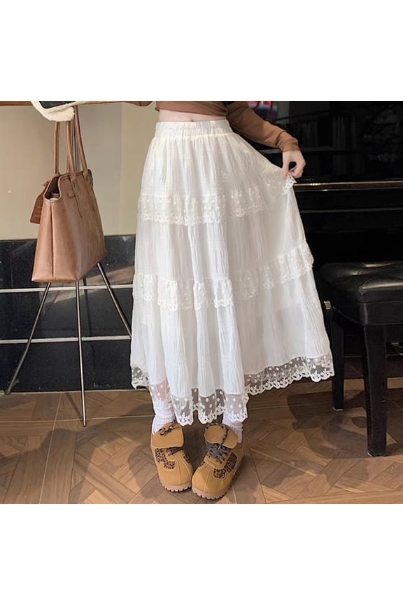 Women's Cake Skirt Lace Skirt Mid Length Tutu Skirt High Waist Large Swing Umbrella Skirt Pleated Skirt Ruffle Mini Skirt Plaid Skirt Poodle Skirt for Girls Midi Pleated Skirt Mesh Skirts for Women