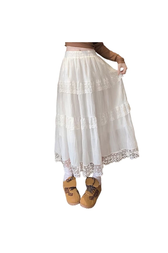 Women's Cake Skirt Lace Tutu - High Waist, Mid-Length, Elastic Waist, One Size Fits 25.2"-34.6" Waist, 91cm Length, Lace Fabric, Machine Washable