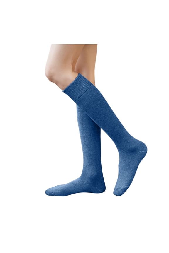 Women's Calf Socks LSQii Warm Thick Knit Knee High Cotton Long Calf Socks Casual Soft Athletic Solid Color Leg Warmers Everyday Wear Multiple Color Options Blue