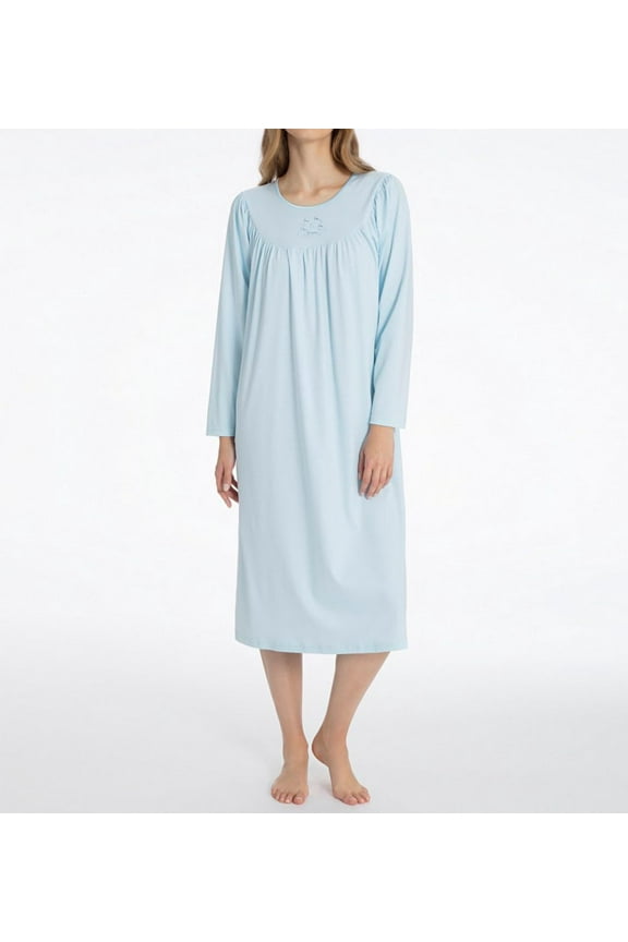 Women's Calida 33000 Soft Cotton Long Sleeve Nightgown (Light Blue XS)