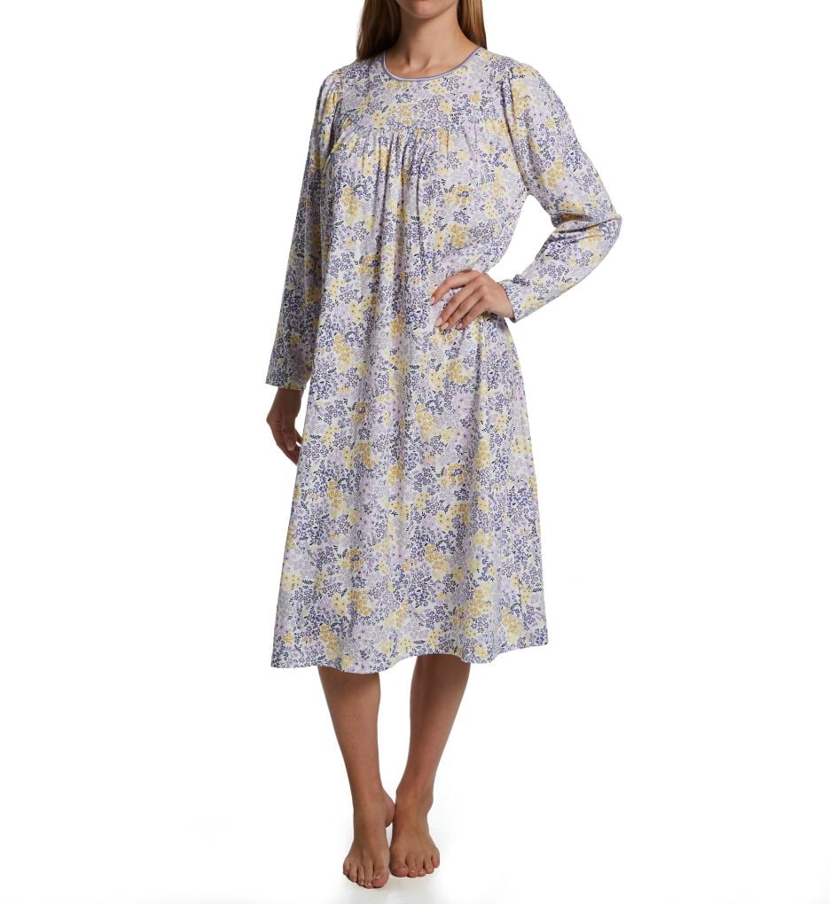 Women's Calida 33000 Soft Cotton Long Sleeve Nightgown (Purple Multi S