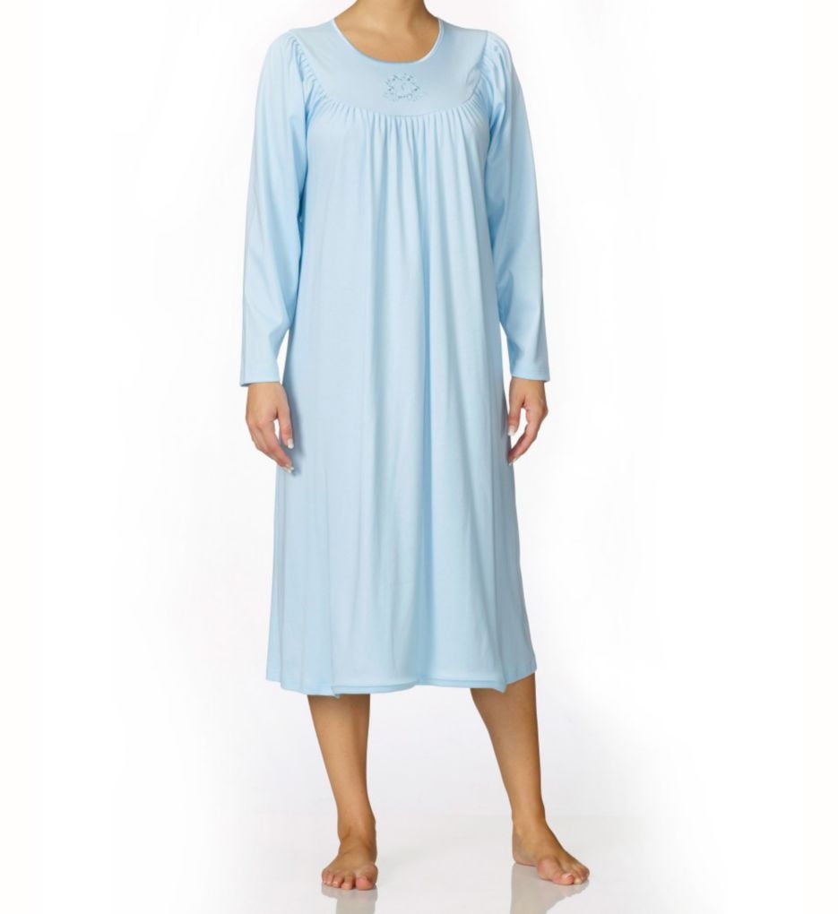 Women s Calida 33300 Soft Cotton Long Sleeve Nightgown Light Blue L Walmart