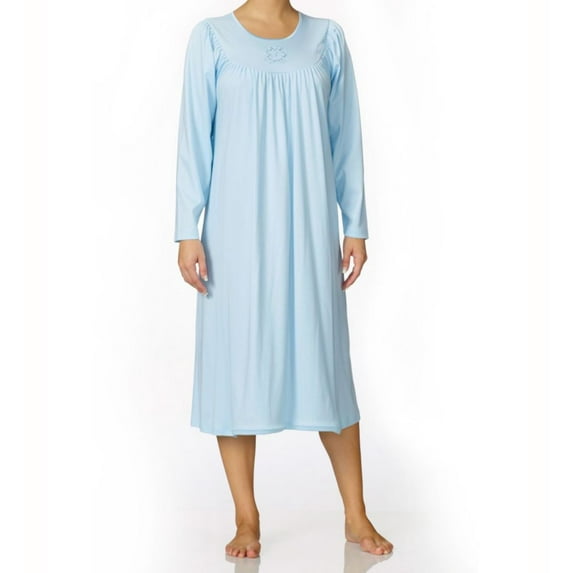 Women's Calida 33300 Soft Cotton Long Sleeve Nightgown (Light Blue L)