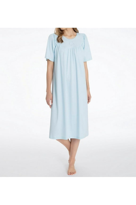 Women's Calida 34000 Soft Cotton Short Sleeve Nightgown (Light Blue L)