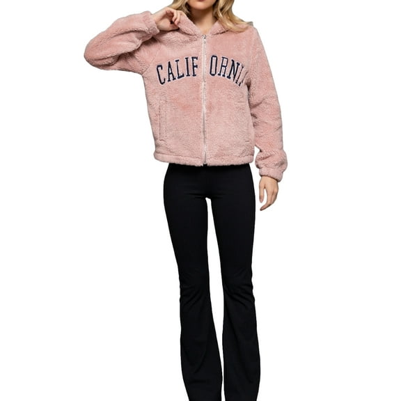Women's California Embroidery Hooded Faux Fur Jacket - Cozy and Stylish