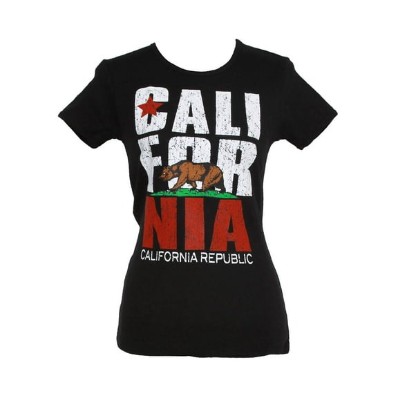 Women's California Republic Bold Crew Neck T-Shirt- Black, Xlarge