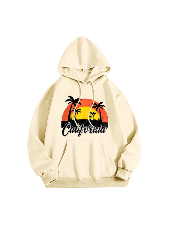 Women's California Retro Graphic Hoodie Lined Long Sleeve Casual Pullover Sweatshirt Coat