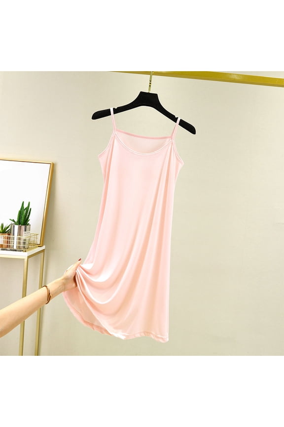 Women's Cami Nightgown Dress Sleeveless Round Neck Chemise Nightgown Full Slip Soft Sleepwear Short Pajamas Nightie M