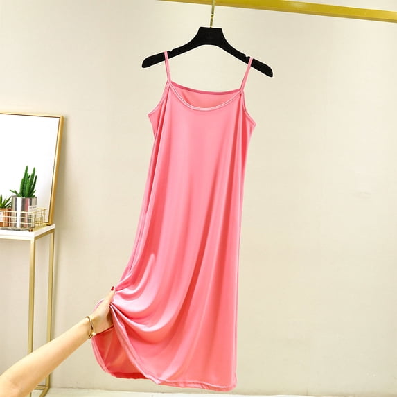 Women's Cami Nightgown Dress Sleeveless Round Neck Chemise Nightgown Full Slip Soft Sleepwear Short Pajamas Nightie Watermelon Red L