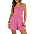 thumbnail image 1 of Women's Cami Rompers for Women Summer Crossback Jumpsuit wiht Shorts Underwear Solid Color Scoop Neck Pleated Rompers Casual Sleeveless Bib Overall Crossback One Piece Oversize Workout Activewear, 1 of 9