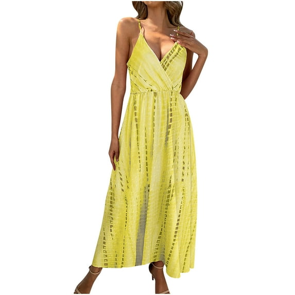 Women's Cami Sling Long Dress Sleeveless Wrap V-neck Straps Tie Dye/Leopard Print Summer Casual Beach Dress