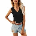 thumbnail image 1 of Women's Cami Tank Top Lace Trim V Neck Sleeveless Shirt Ribbed Knit Slim Fitted Tops Fashion Summer Blouses for Vacation, 1 of 5