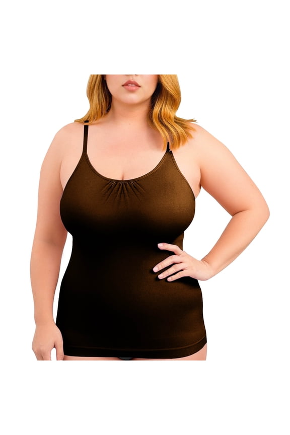 Women's Cami Top Tummy Control Shapewear Scoop Neck Camisole Tops Ruched Seamless Compression Tank Top Plus Size