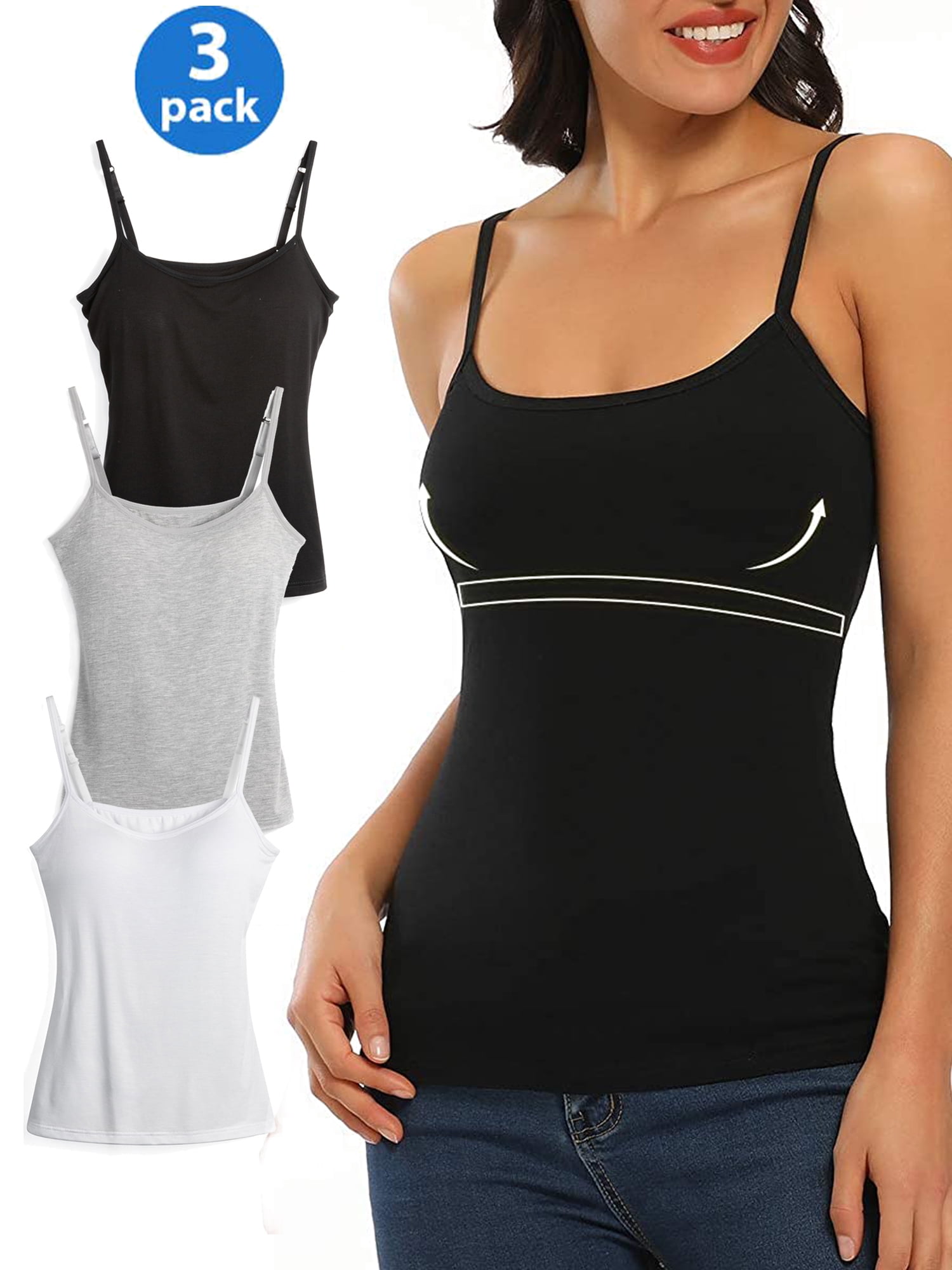 US Women Camisole Tank Tops Adjustable Strap Cami With Built in Padded Bra  Vest