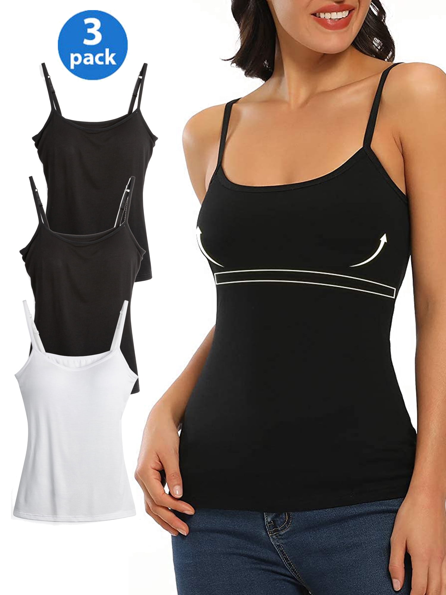 Women Padded Bra Camisole Top Vest Female Camisole With Built In Bra Black  XL 