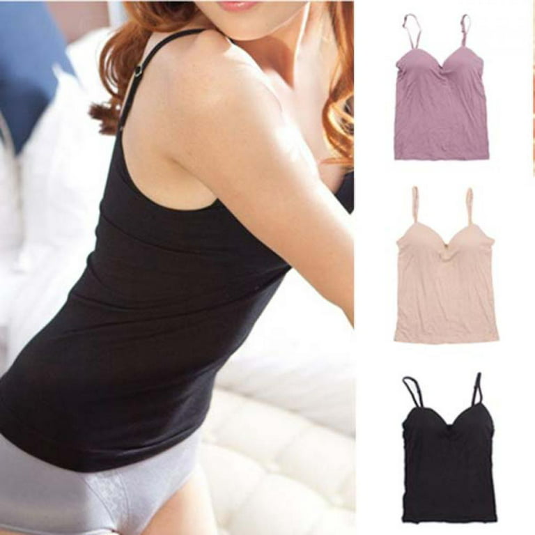 Women's Cami with Built-in Bra Adjustable Strap, Sleeveless Tank