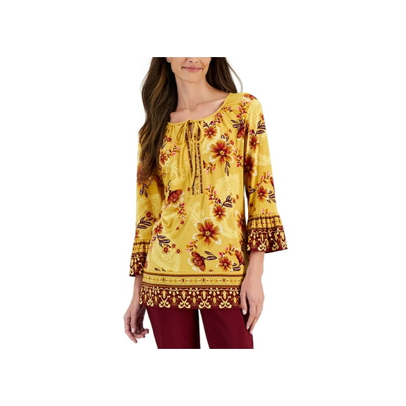 Women's Camila Border-Print Embellished Top Saffron Gold XXL