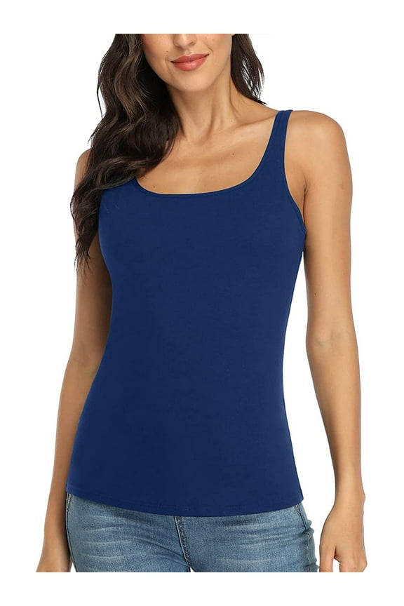 Women's Camisole Cotton Tank Top with Shelf Bra Adjustable Wide Strap Basic Undershirt