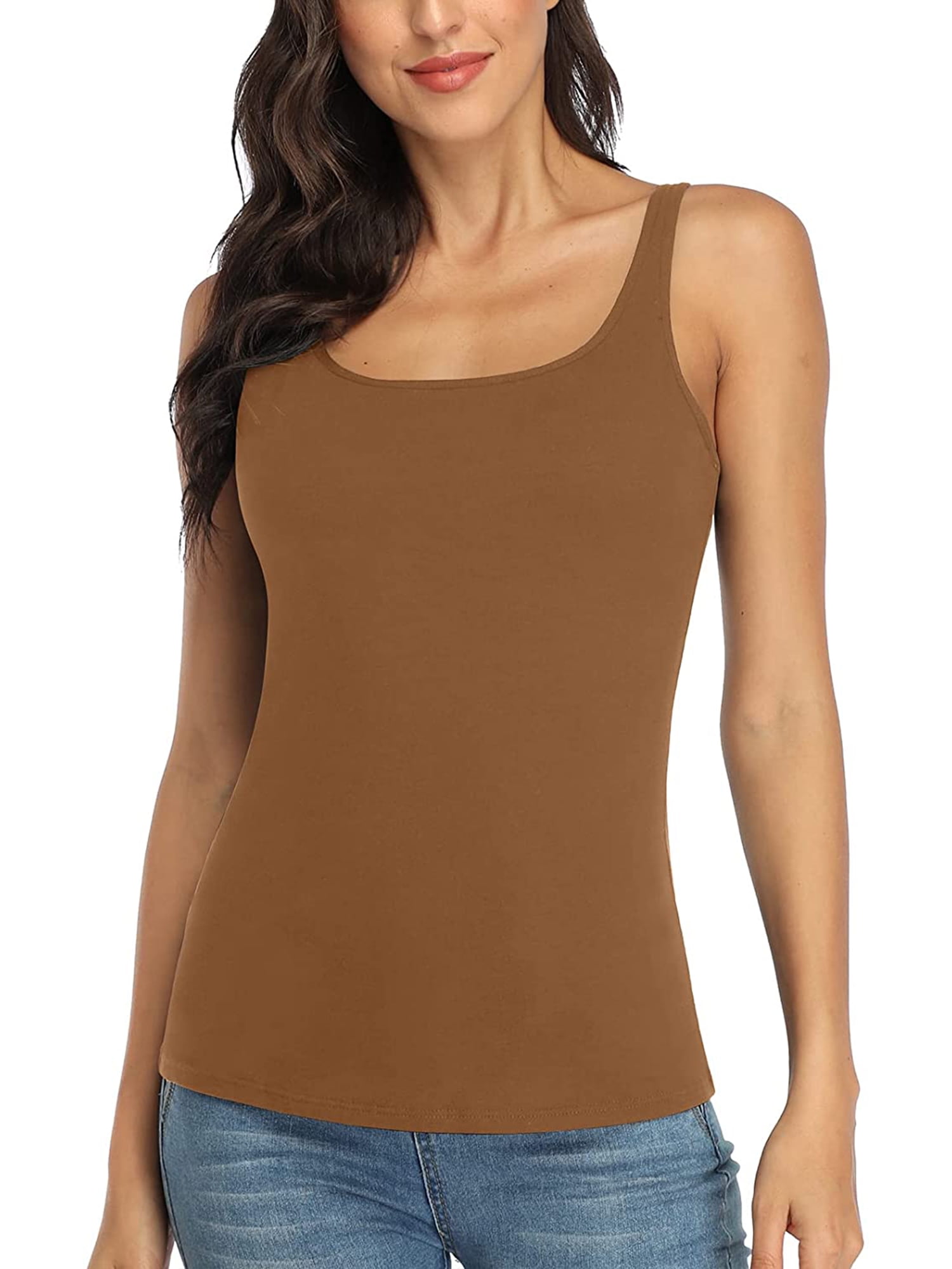  Wocrolse Womens Cotton Tank Tops with Built in Bra Camisole,  Adjustable Strap Yoga Shirts with Shelf Bra for Workout (Color : Beige,  Size : Small) : ביגוד, נעליים ותכשיטים