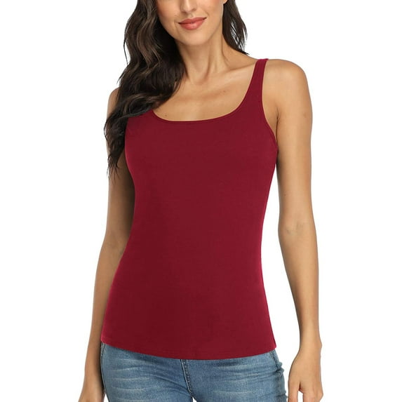 Women's Camisole Cotton Tank Top with Shelf Bra Adjustable Wide Strap Basic Undershirt