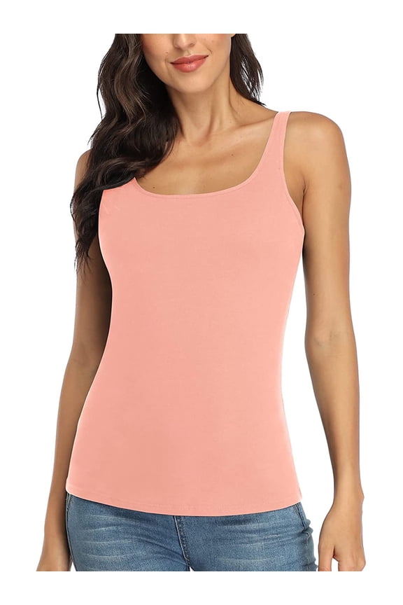 Women's Camisole Cotton Tank Top with Shelf Bra Adjustable Wide Strap Basic Undershirt