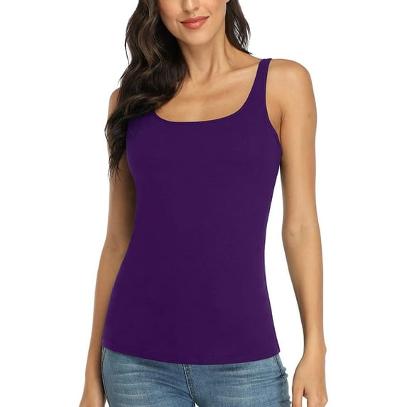 Women's Camisole Cotton Tank Top with Shelf Bra Adjustable Wide Strap Basic Undershirt
