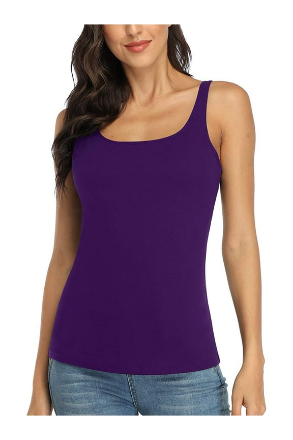 Women's Camisole Cotton Tank Top with Shelf Bra Adjustable Wide Strap Basic Undershirt