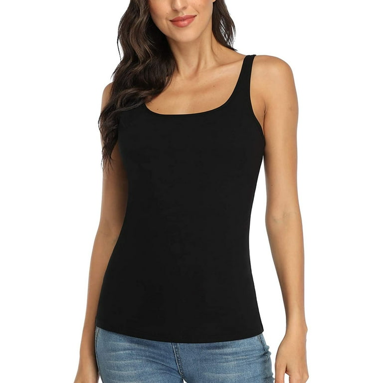 Buy SHINEMART Cotton Tank Top with Shelf Bra Camisole Basic Cami Women's  Slim-Fit Tanks Sleeveless Pack of 1 Plus Size (2XL, Black) at