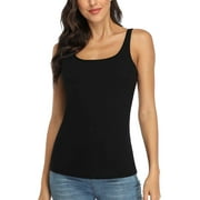 Womens Camisole Cotton Tank Top with Shelf Bra Adjustable Wide Strap Basic Undershirt