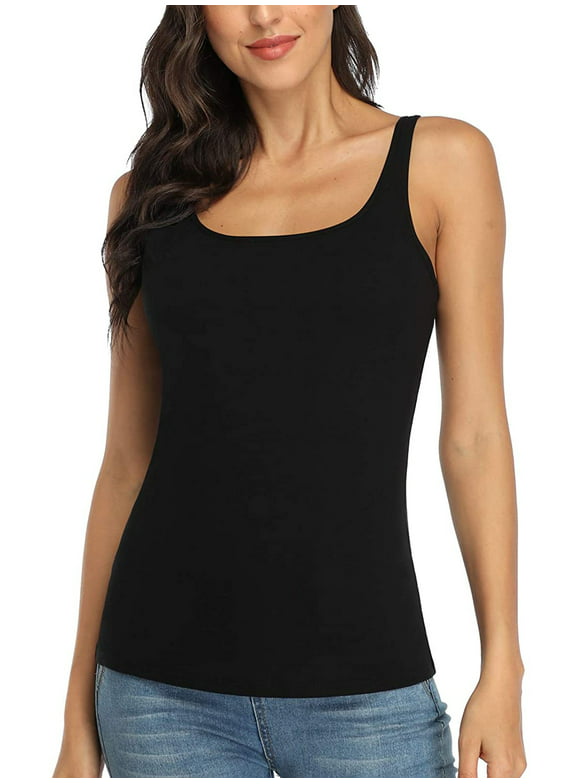 Women's Camisole Cotton Tank Top with Shelf Bra Adjustable Wide Strap Basic Undershirt