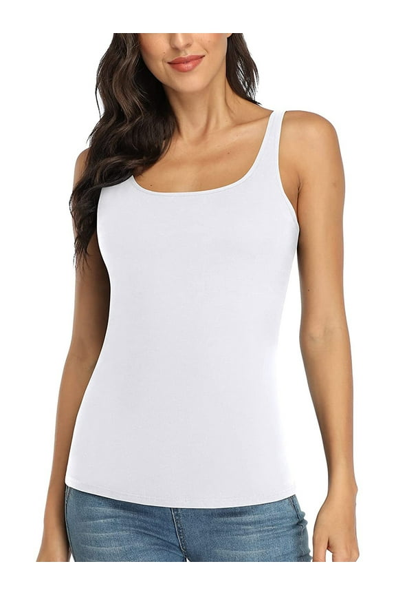 Women's Camisole Cotton Tank Top with Shelf Bra Adjustable Wide Strap Basic Undershirt