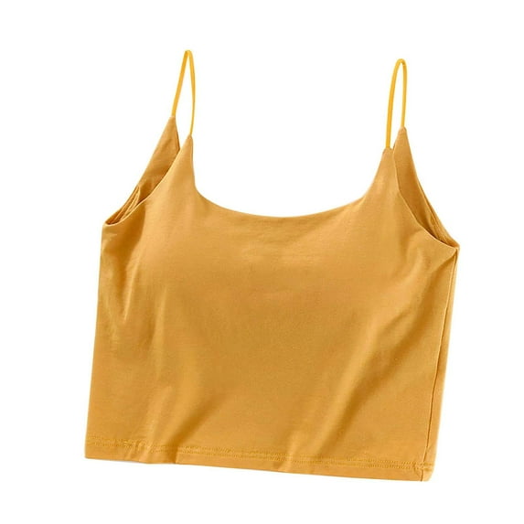 Women's Camisole Shelf Bra, Casual Basic Cami Tank Top Built in Bra Soft Spring Summer Undershirts (XL, Yellow)