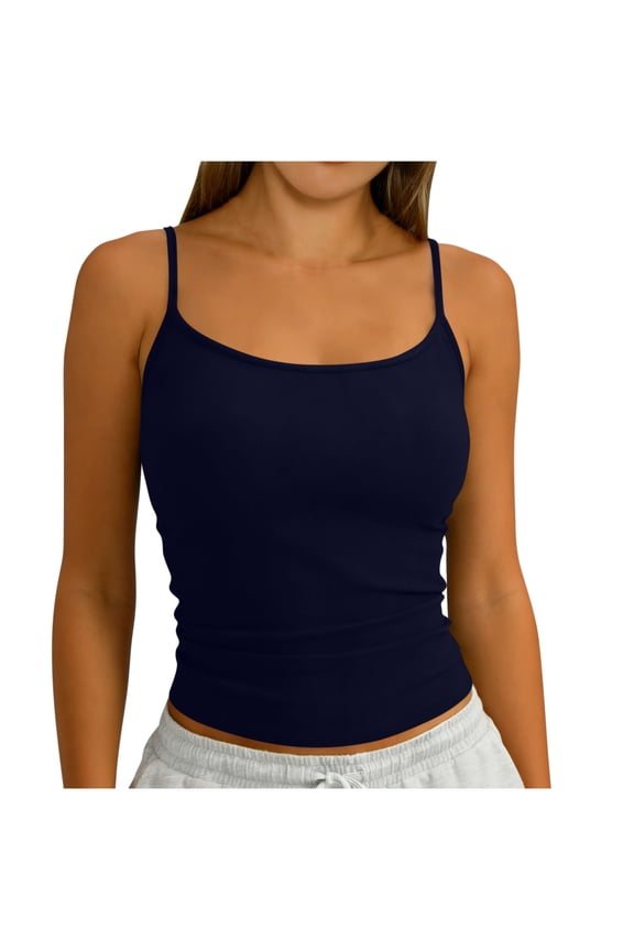 Women’s Camisole Spaghetti Strap Tank Tops Fashion Groove Strip Sleeveless Crop Tops Summer T-Shirt ,L