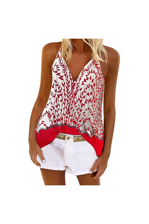 Women's Camisole Tank Top Deep V-Neck Print Sleeveless Blousess Undershirt
