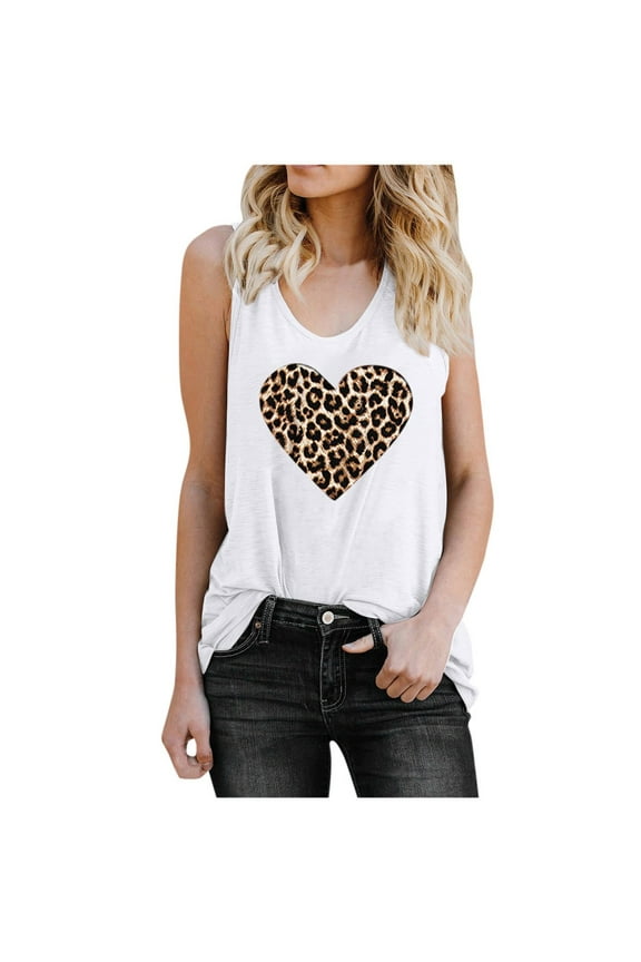 Women's Camisole Tank Top Heart Leopard Sleeveless Print Loose Casual Undershirt