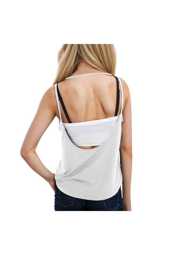 Women's Camisole Tank Top Open Back Yoga Backless Loose Fit Athletics Gym Undershirt,White,L