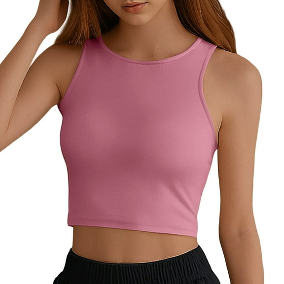Women's Camisole Tank Tops Crew Neck Vest Solid Color Summer Y2K Going Out Basic Cami Shirt