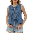 thumbnail image 1 of Women's Camisole Tank Tops Fashion Denim Vest With Lace Up Detail Ruffled Hemline For Wear Summer Basic Slim Cute Tops 2025, 1 of 6
