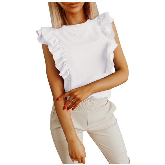 Women's Camisole Tank Tops Racerback O-Neck Ruffle Loose Blouse Blouse Summer Y2K Going Out Basic Cami Shirt