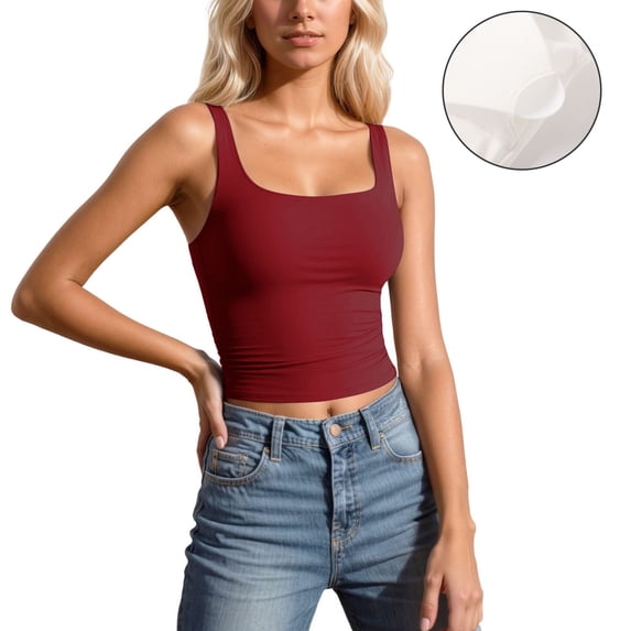 Women's Camisole Tank Tops Red Tank Top with Built in Bra Wide Strap Cami Top Women's Undershirt Tank Tops