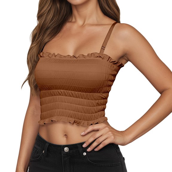 Women's Camisole Tank Tops Seamless Built In Bra Support Strap With Ruffle Trim For Fashion Wear Summer Y2K Going Out Basic Cami Shirt