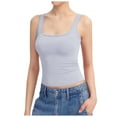 thumbnail image 1 of Women's Camisole Tank Tops Solid Color Square Neck Double Lined Summer Casual Basic Slim Fit Top Shirt Clothes, 1 of 4