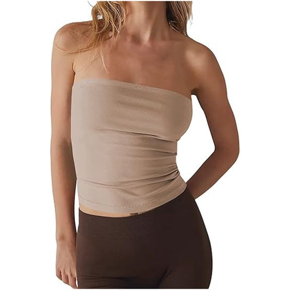 Women's Camisole Tank Tops Solid Color Strapless Backless Sleeveless Basic Tight T Shirts