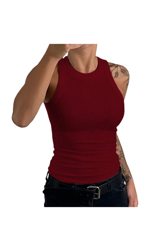 Women's Camisole Tank Tops Solid Vest Crewneck Strap Summer Sleeveless Casual Shirts