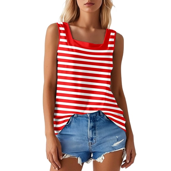Women's Camisole Tank Tops Square Neck Vest Stripe Print Trendy Sleeveless Summer Tops Clothes Outfits 2025
