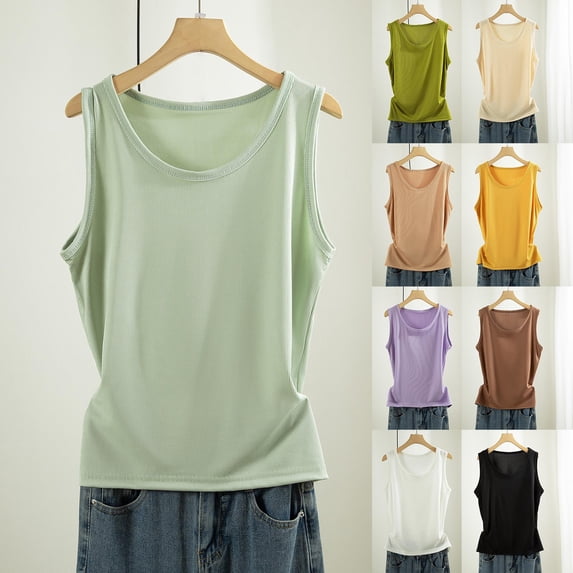Women's Camisole Top Cotton Round Neck Wrapped Camisole Vest Basic Layer Womens Tank Top Summer Fitness Yoga Sport Coffee